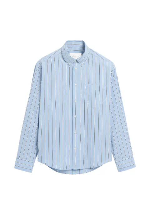 AMI Paris boxy striped cotton shirt with embossed Ami de Coeur