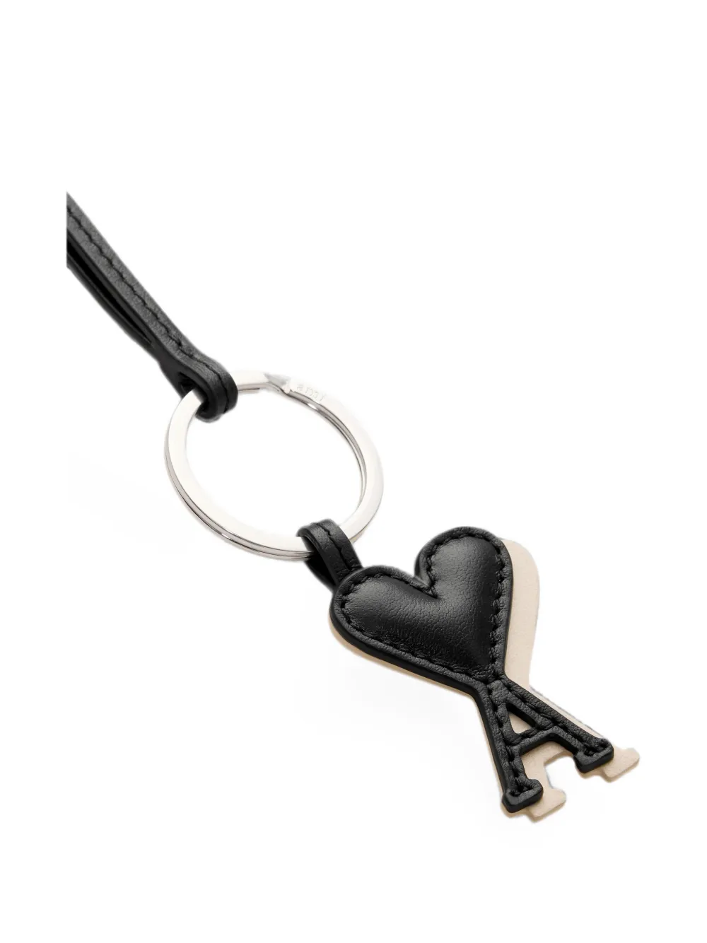 AMI Paris Leren sleutelhanger met Ami de Coeur Zwart