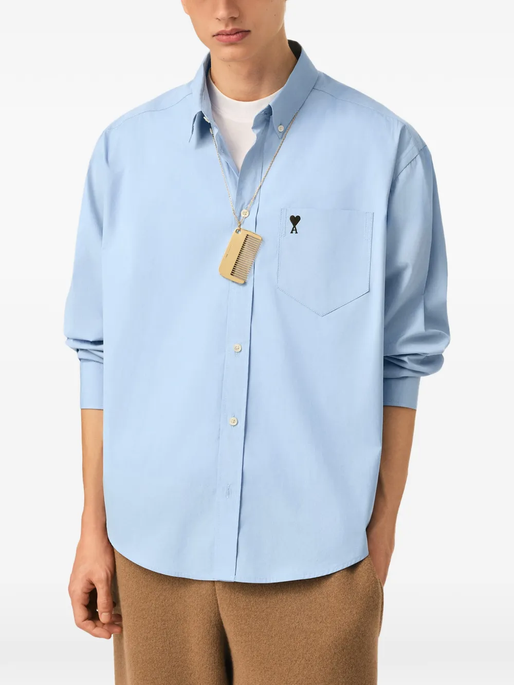 AMI Paris Boxy katoenen overhemd met Ami de Coeur Blauw
