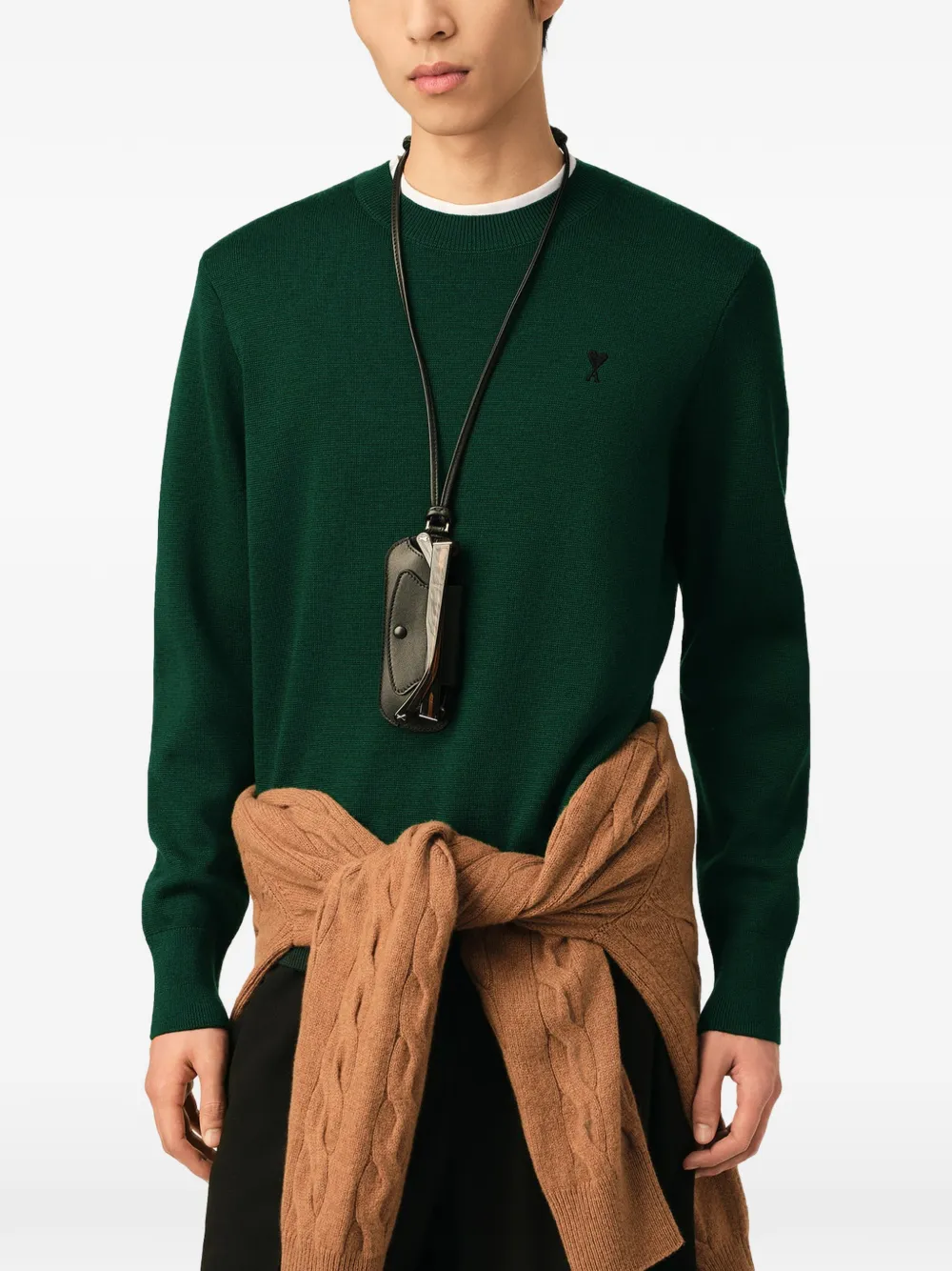 AMI Paris Wollen trui met ronde hals en Ami de Coeur Groen