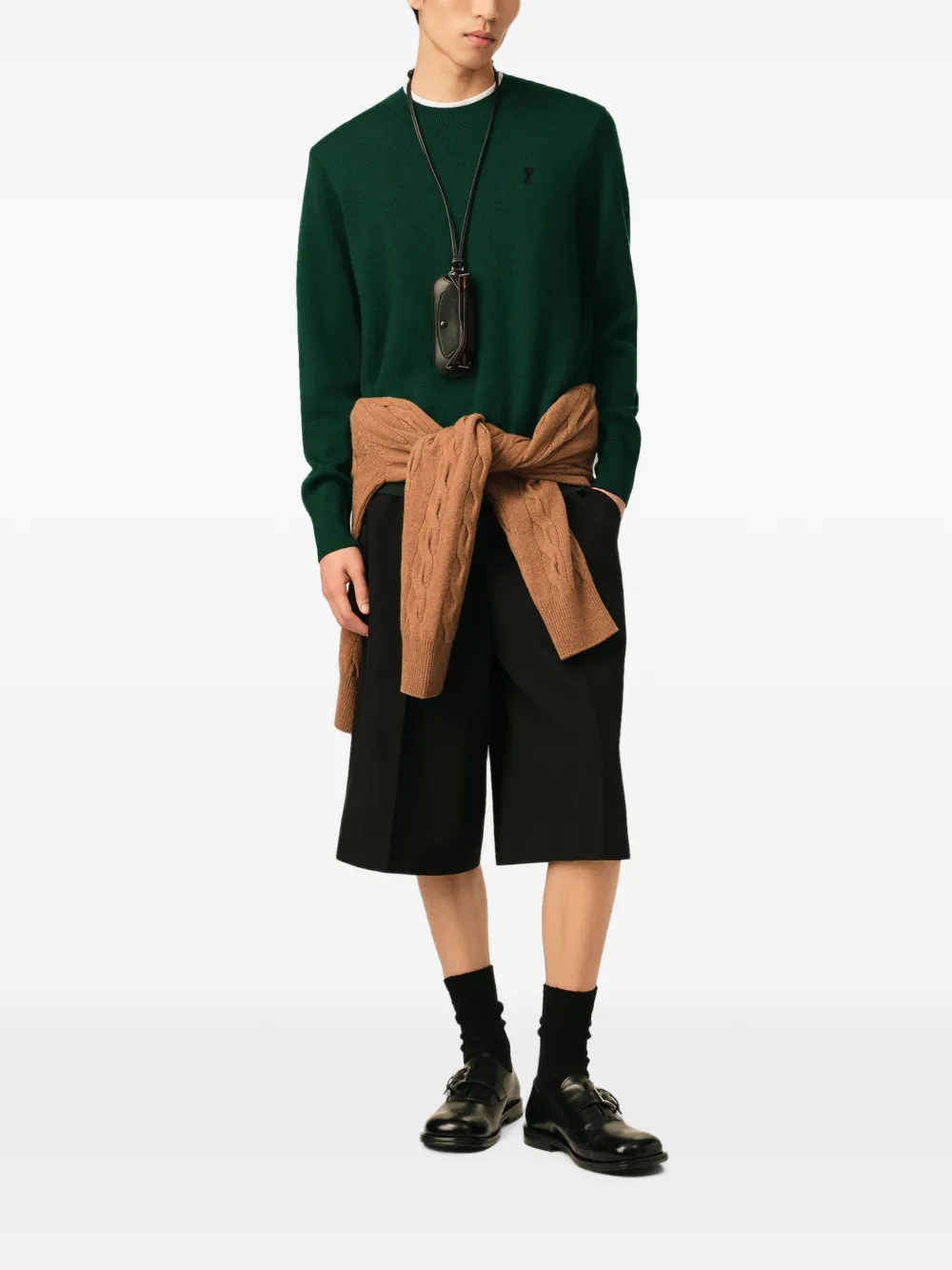 AMI Paris Wollen trui met ronde hals en Ami de Coeur Groen