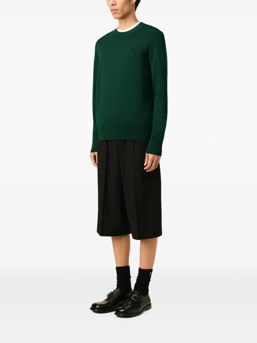 AMI Paris Wollen trui met ronde hals en Ami de Coeur Groen
