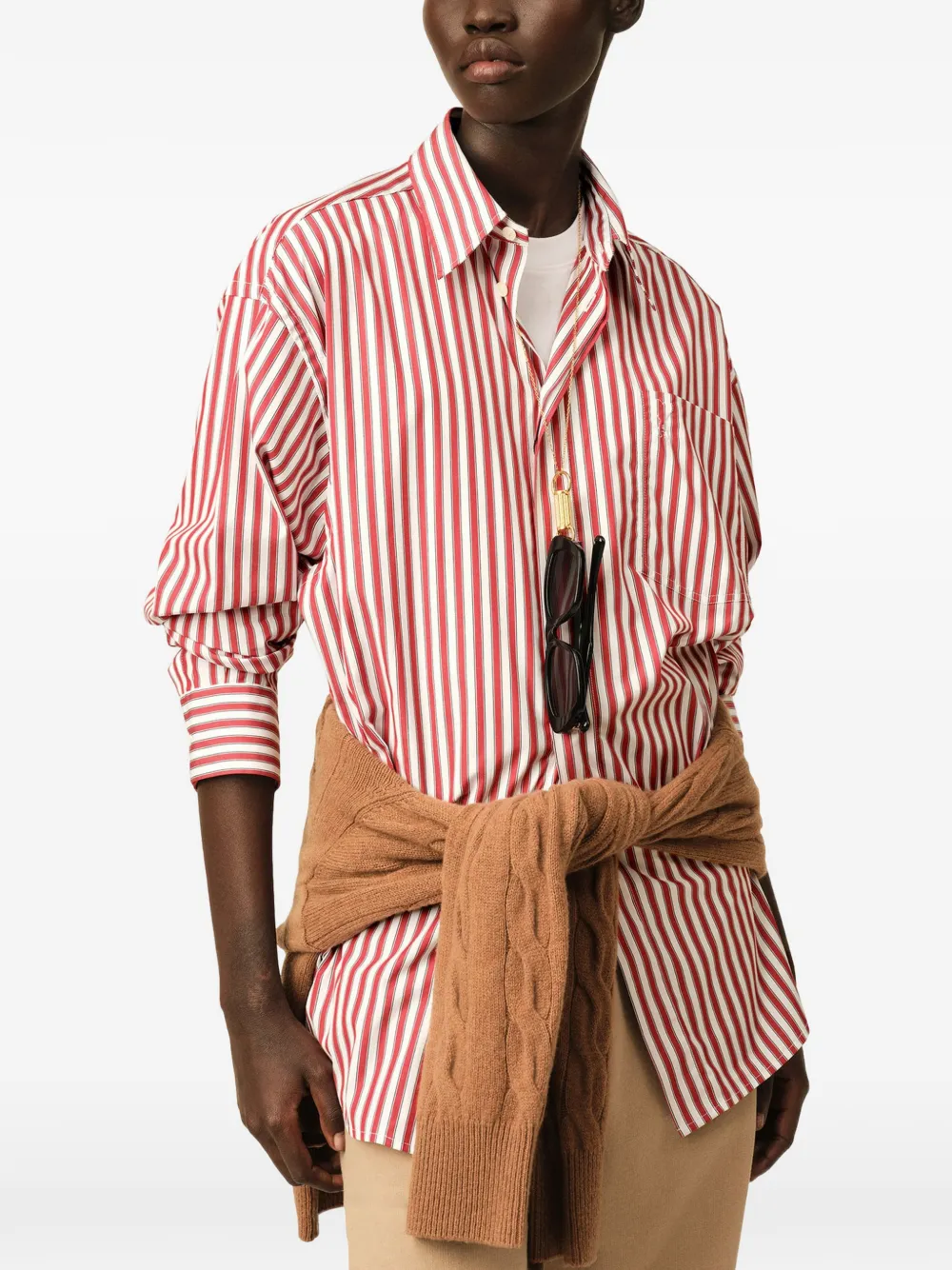 AMI Paris Gestreept shirt met Ami de Coeur-reliëf Rood