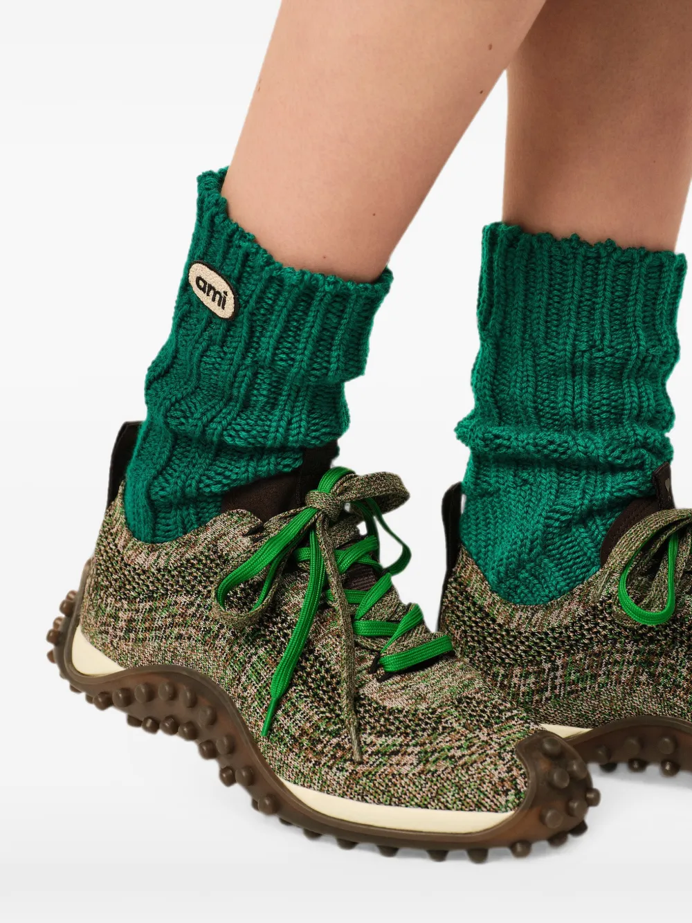 AMI Paris Wollen sokken met Ami-patch Groen