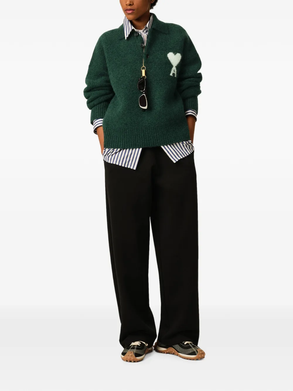 AMI Paris Alpaca poloshirt met Ami de Coeur Groen