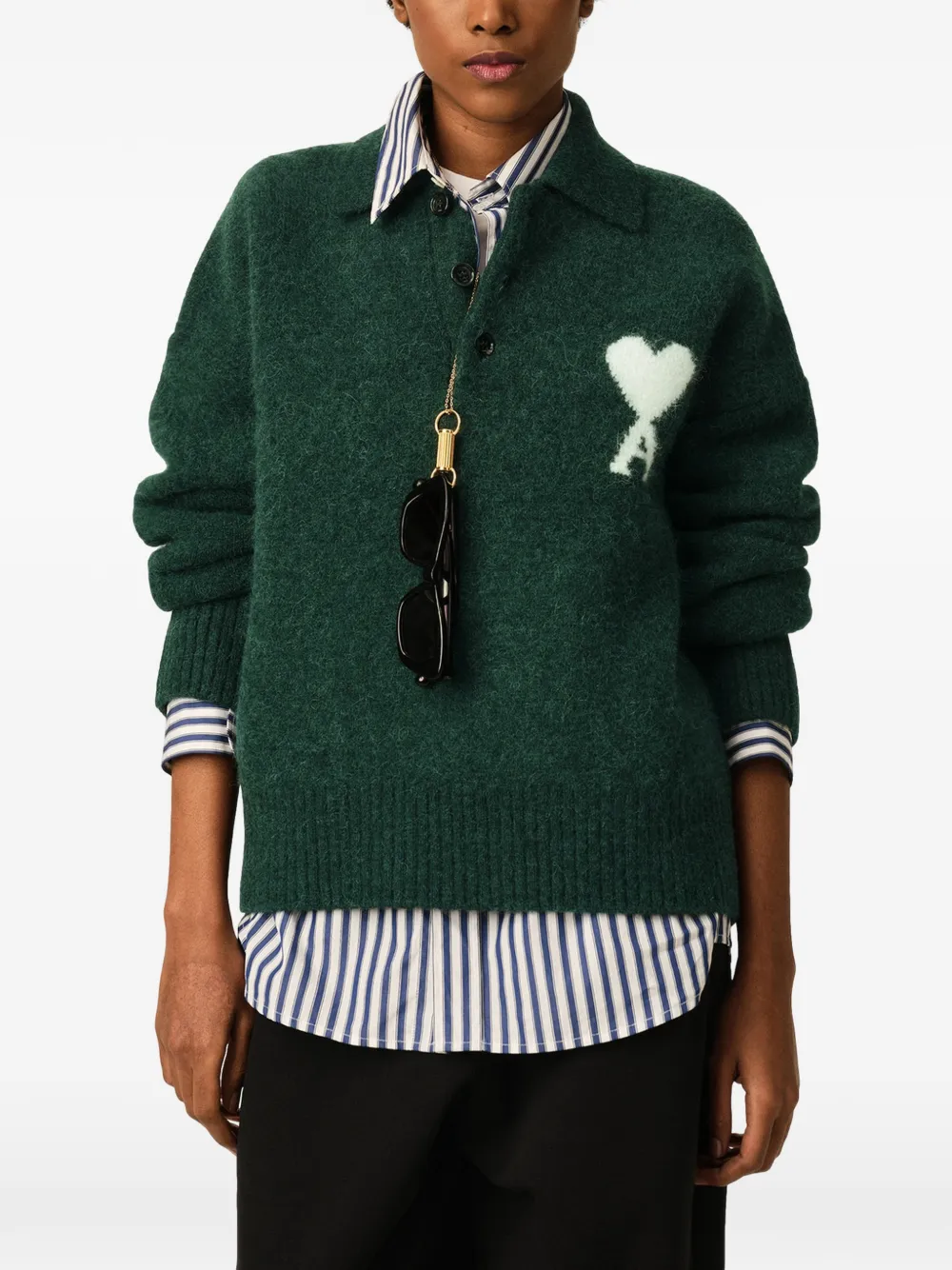 AMI Paris Alpaca poloshirt met Ami de Coeur Groen
