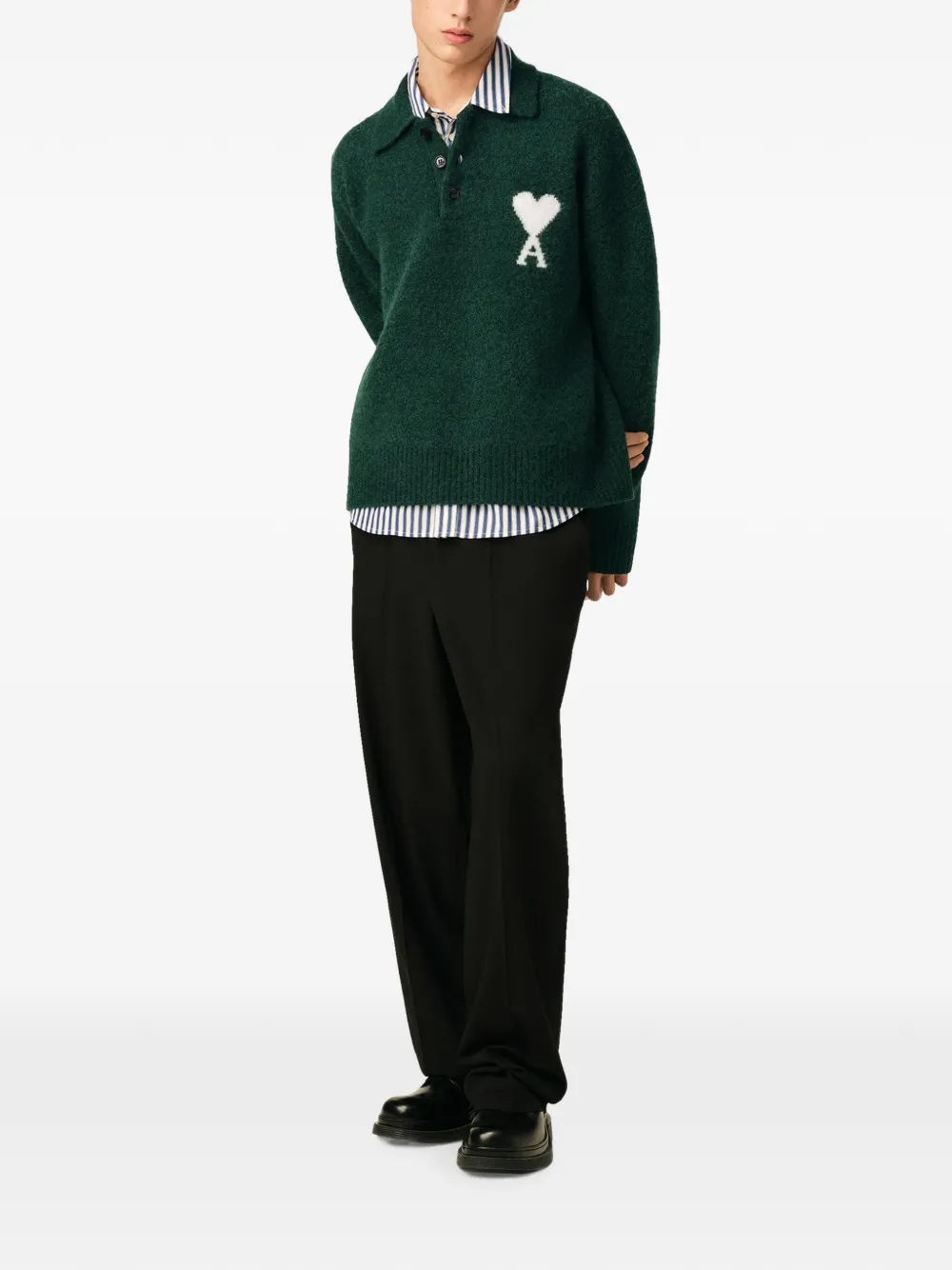 AMI Paris Alpaca poloshirt met Ami de Coeur Groen