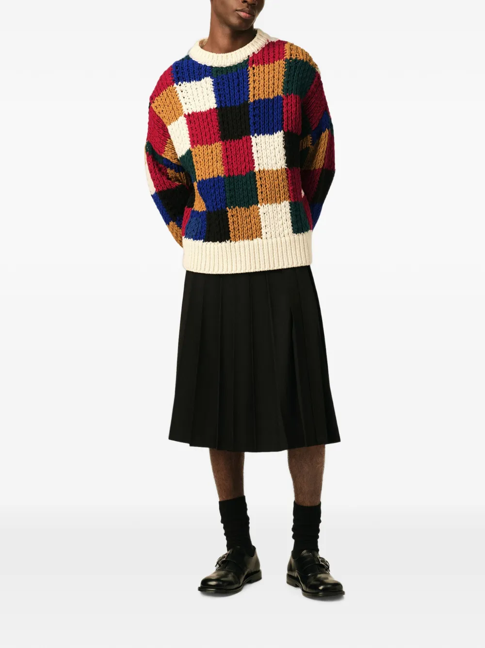 AMI Paris Geruite wollen trui met ronde hals Rood