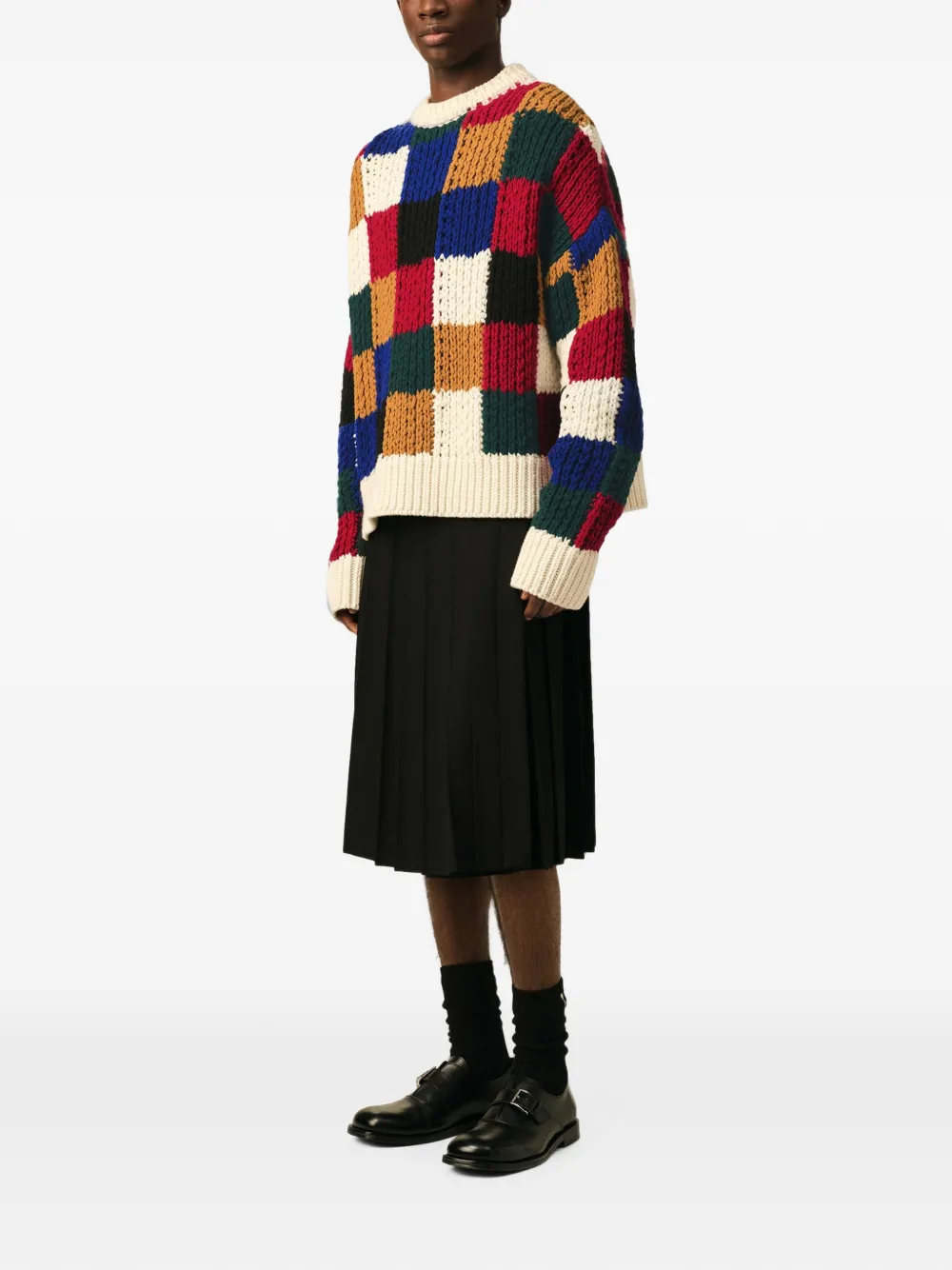 AMI Paris Geruite wollen trui met ronde hals Rood