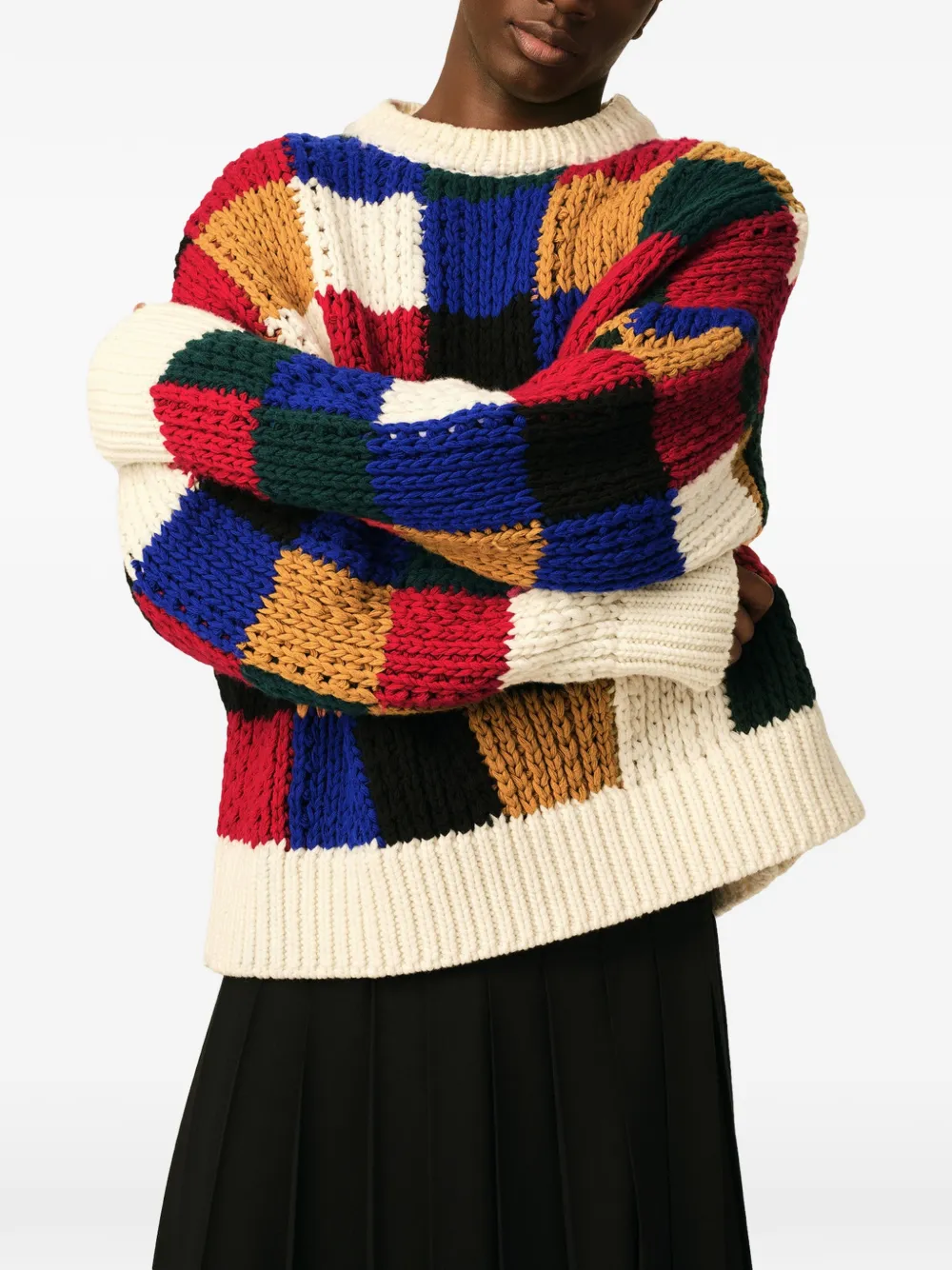 AMI Paris Geruite wollen trui met ronde hals Rood