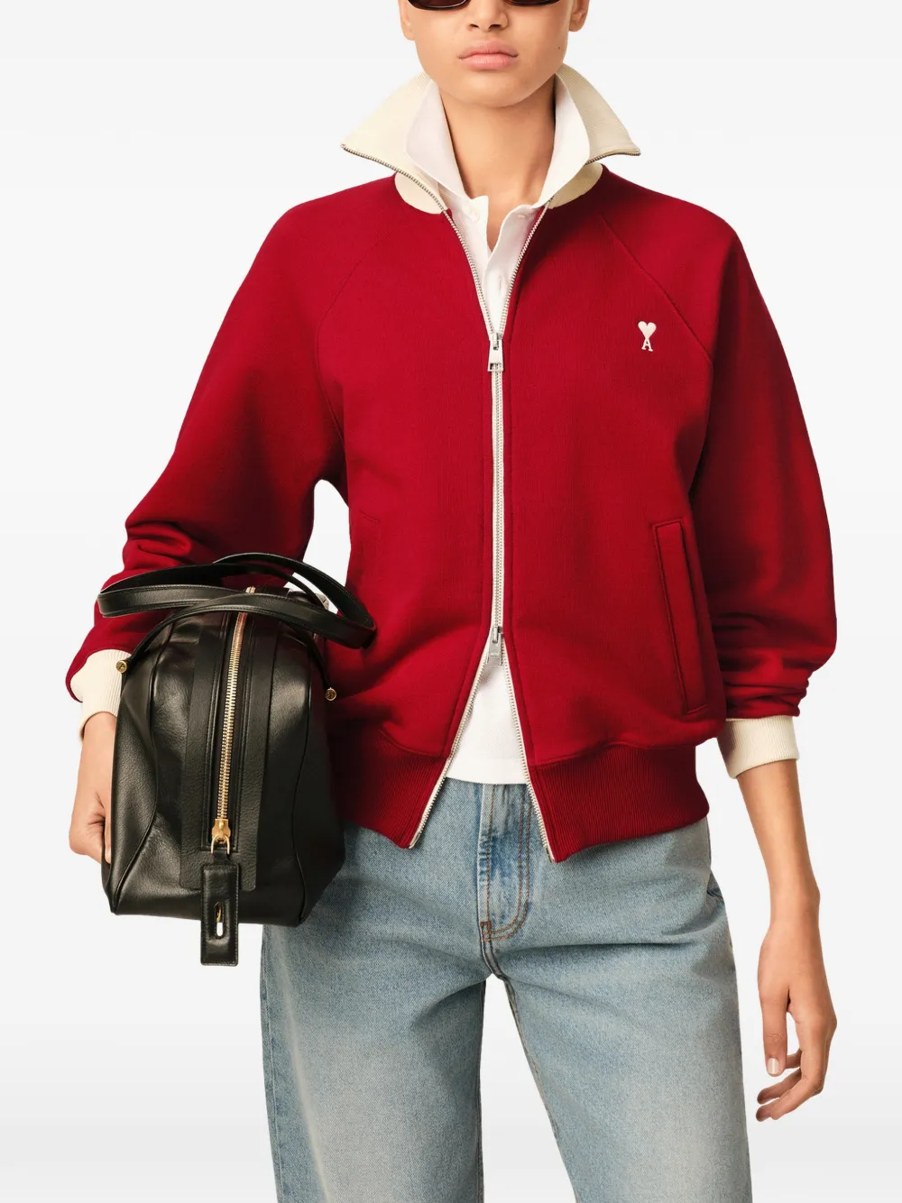 AMI Paris Katoenen sweater met rits en Ami de Coeur Rood