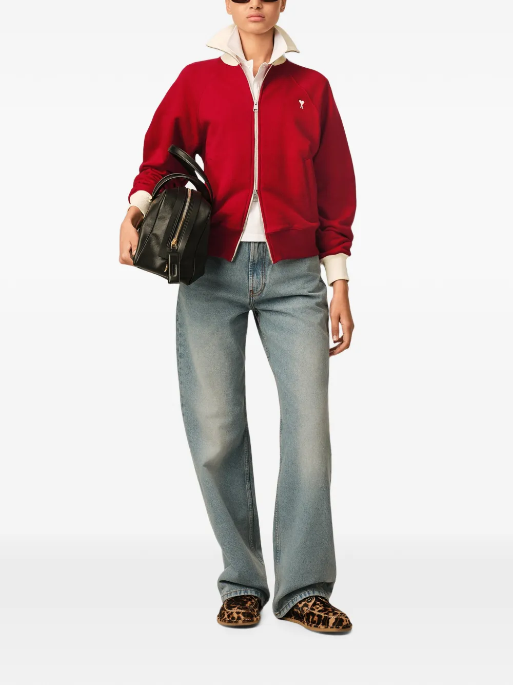 AMI Paris Katoenen sweater met rits en Ami de Coeur Rood