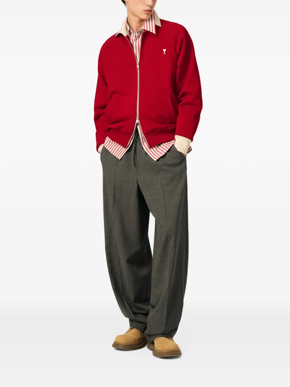 AMI Paris Katoenen sweater met rits en Ami de Coeur Rood