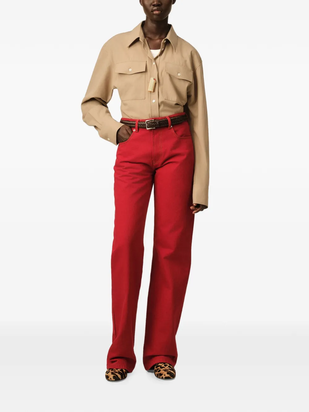 AMI Paris Blouse met ballonmouwen Beige