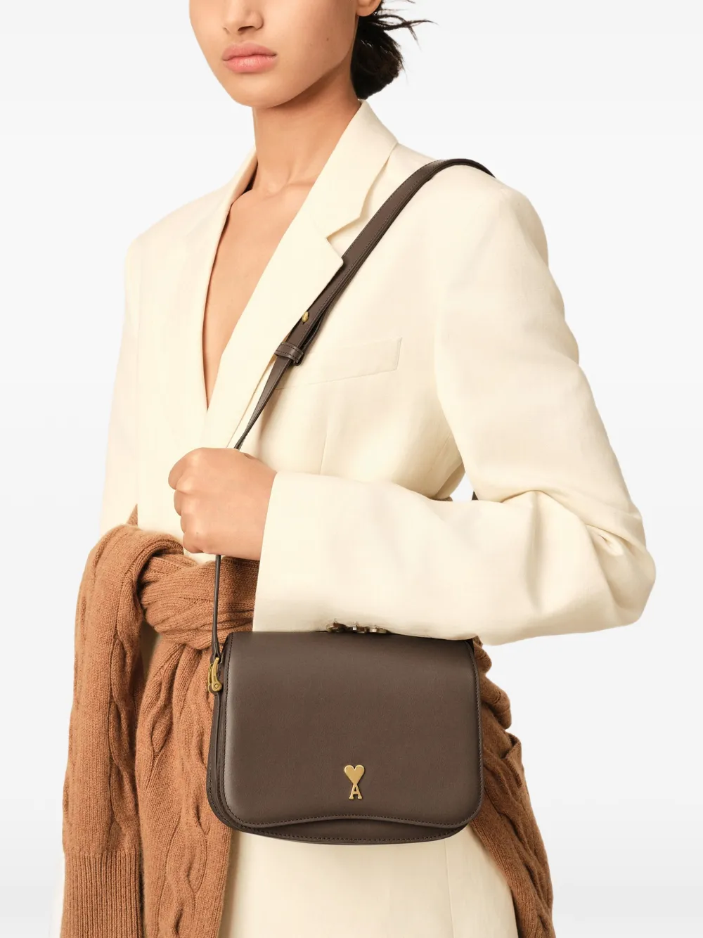 AMI Paris Leren Paris tas Bruin