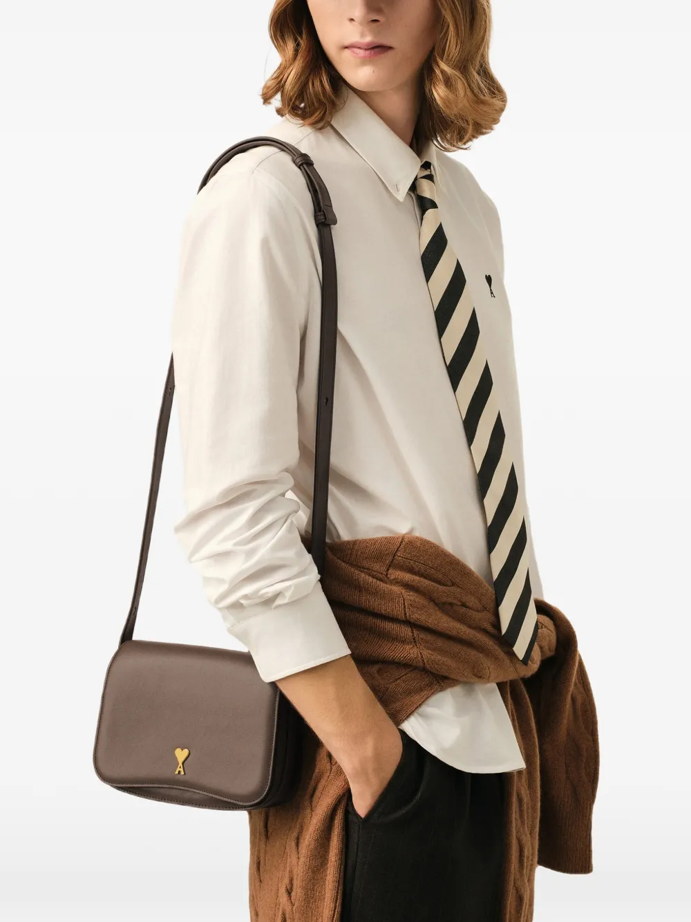AMI Paris Leren Paris tas Bruin