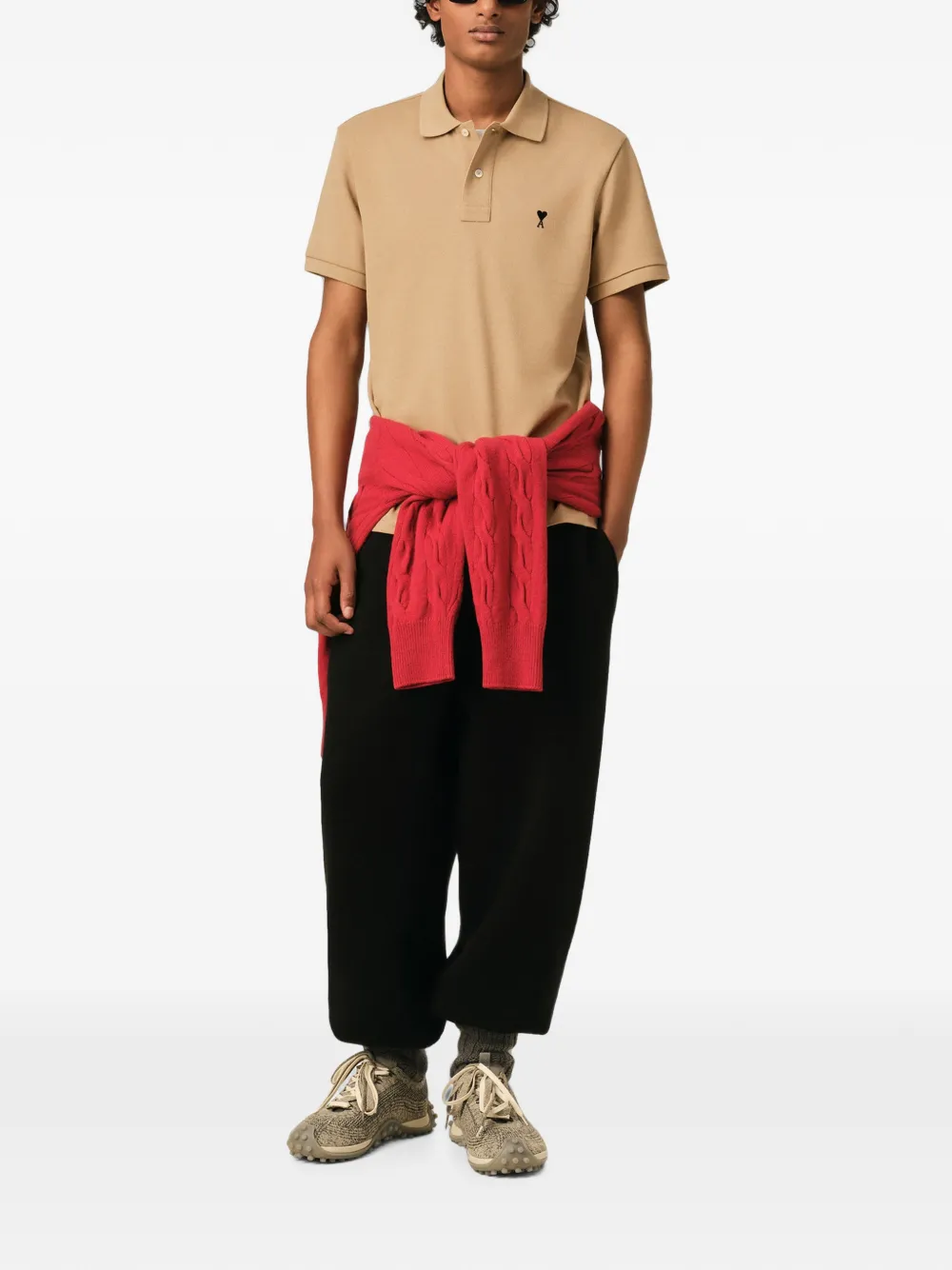 AMI Paris Katoenen poloshirt met Ami de Coeur Beige