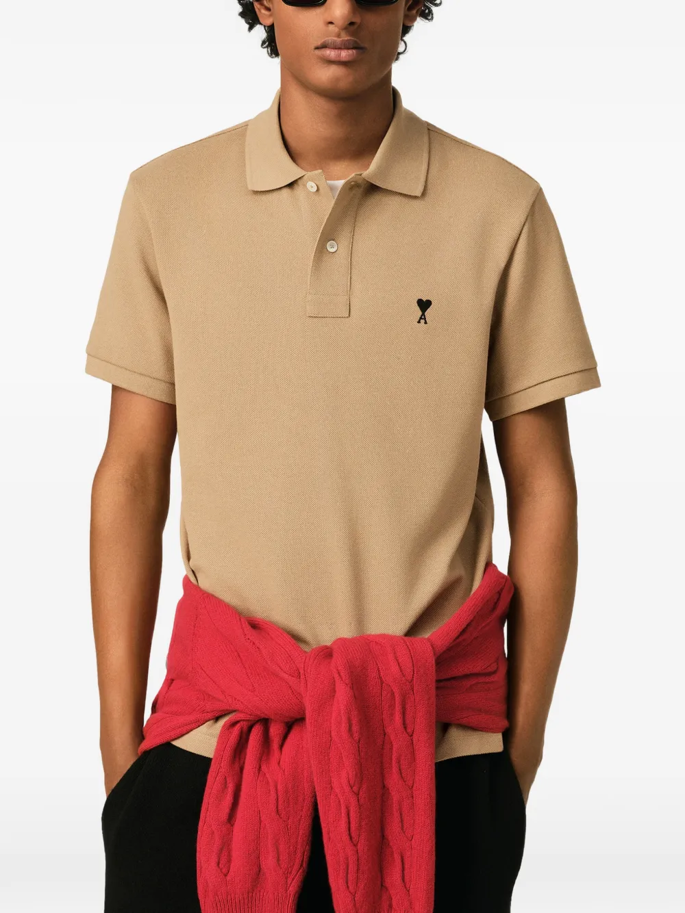 AMI Paris Katoenen poloshirt met Ami de Coeur Beige