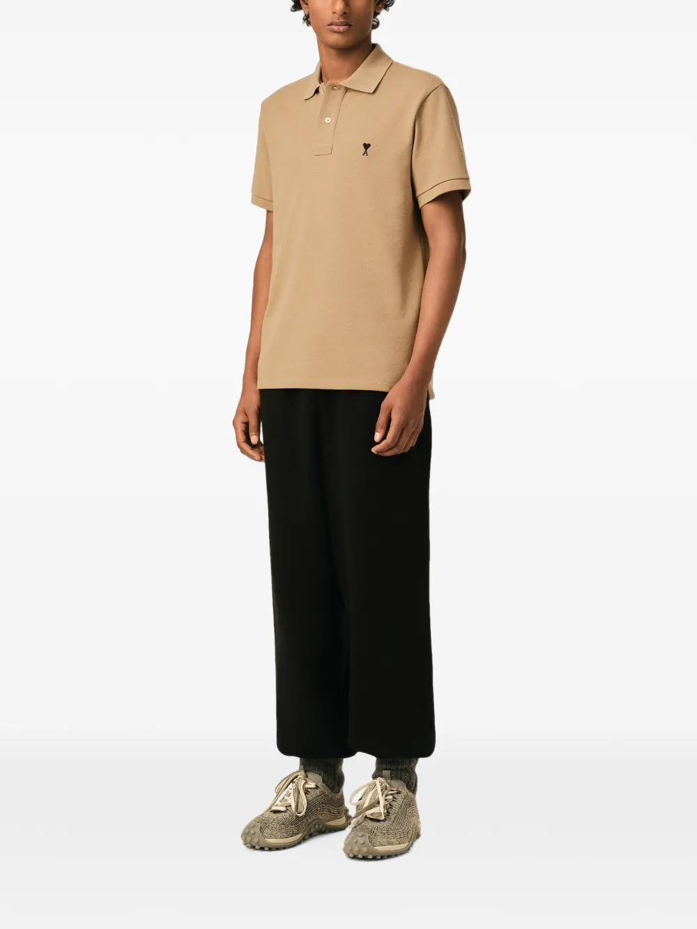 AMI Paris Katoenen poloshirt met Ami de Coeur Beige