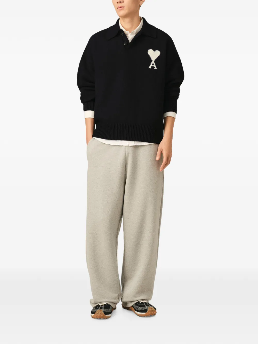 AMI Paris Wollen poloshirt met Ami de Coeur Zwart