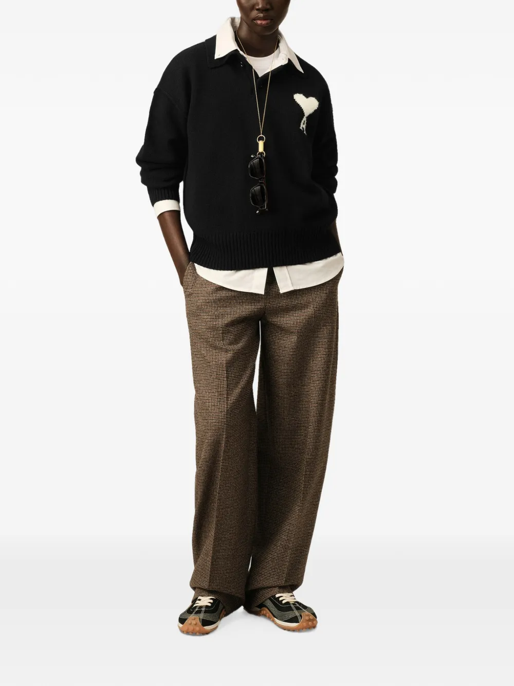 AMI Paris Wollen poloshirt met Ami de Coeur Zwart