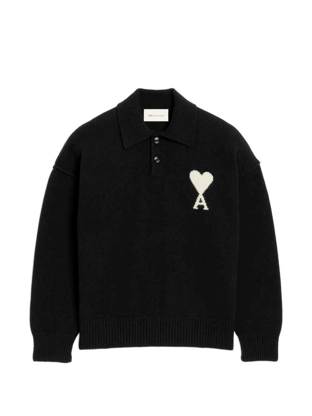 AMI Paris wool polo with Ami de Coeur - Schwarz