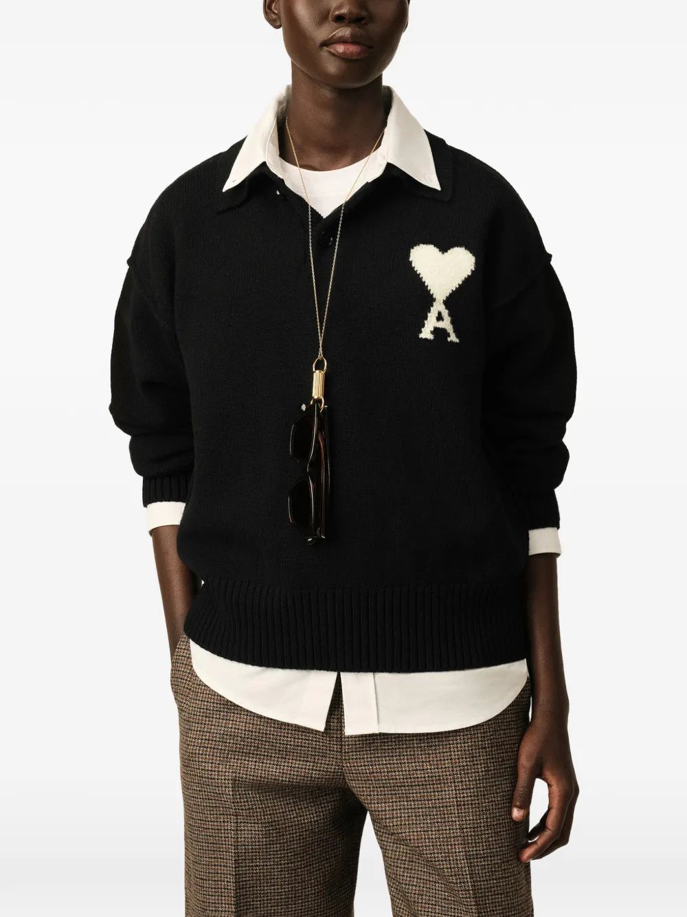 AMI Paris Wollen poloshirt met Ami de Coeur Zwart