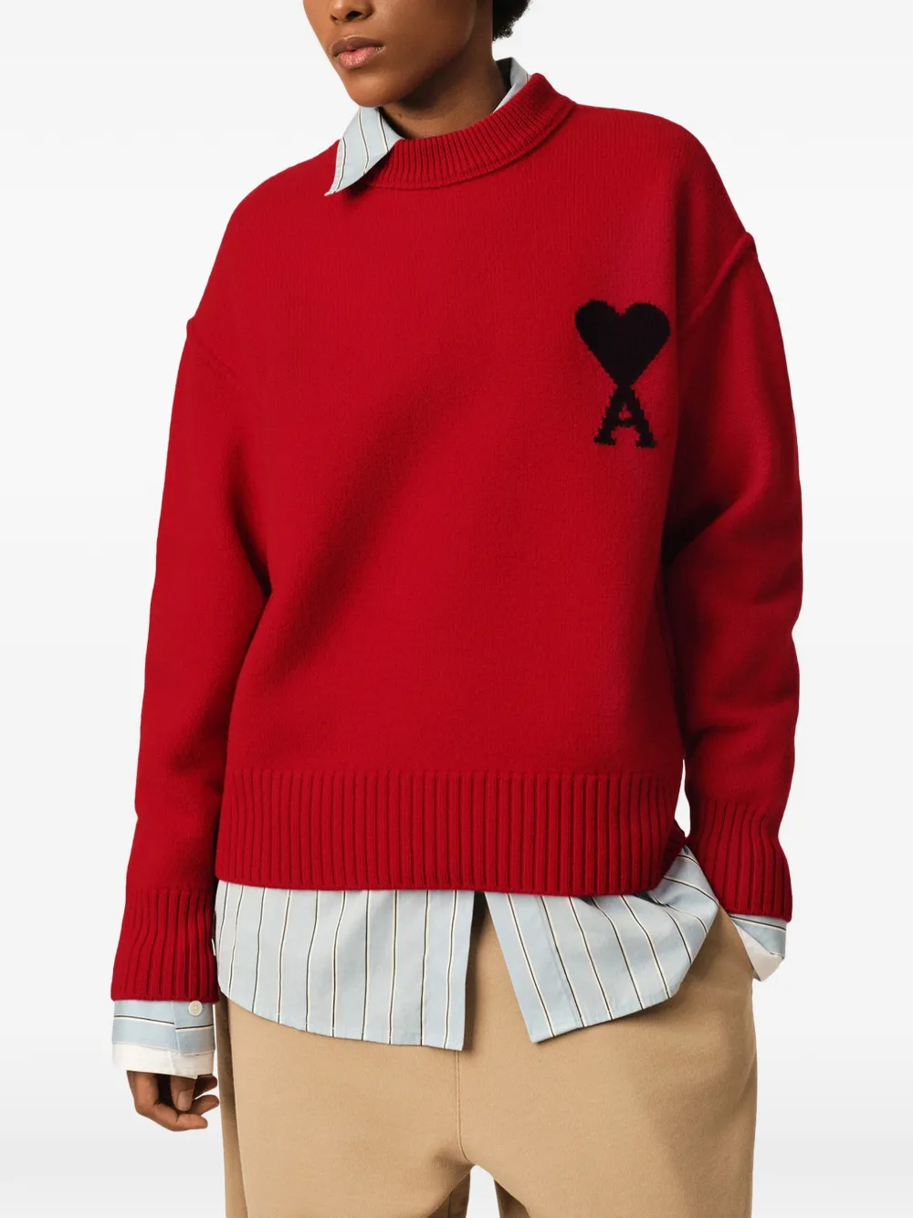 AMI Paris Wollen trui met ronde hals en Ami de Coeur Rood