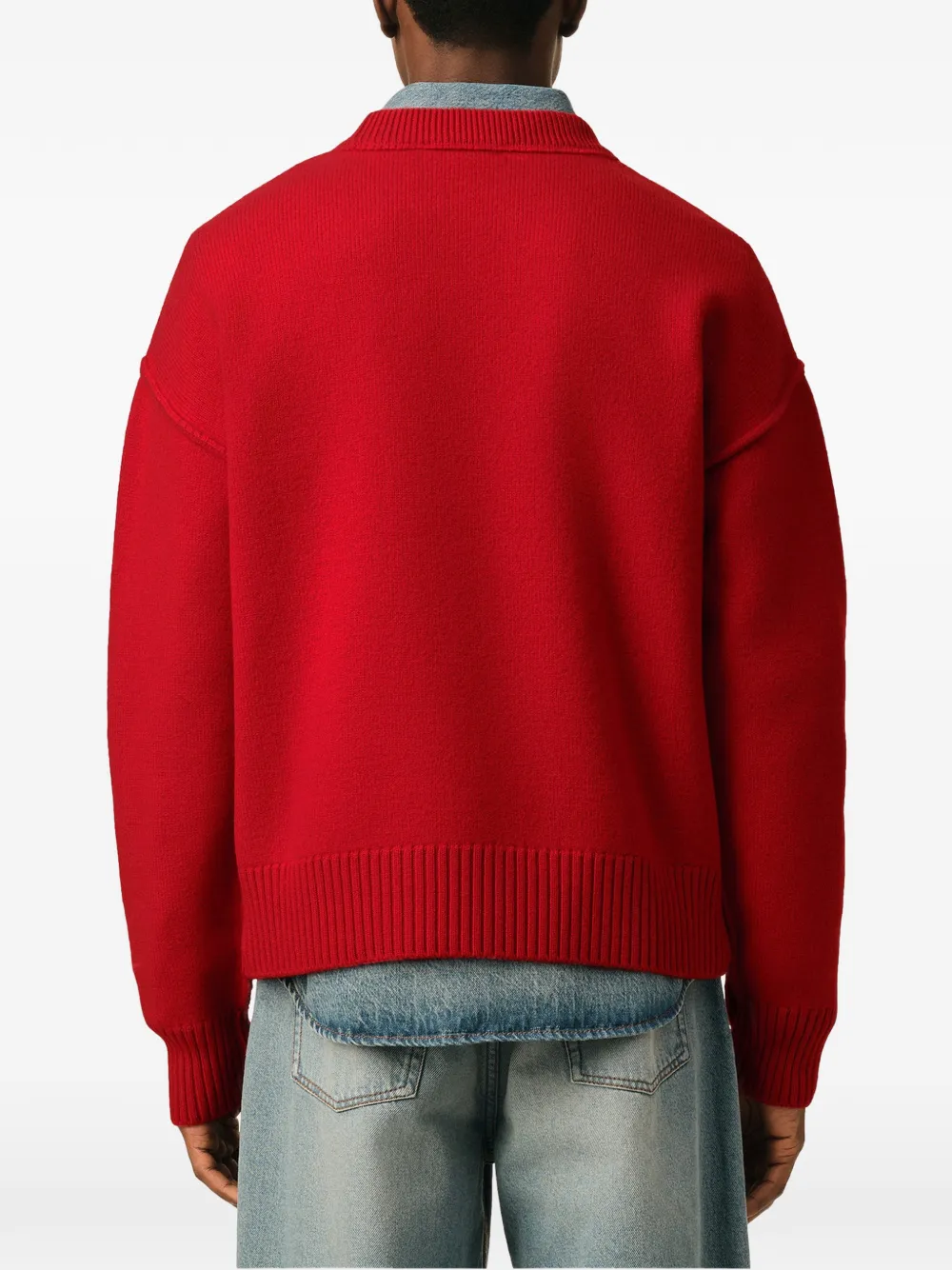 AMI Paris Wollen trui met ronde hals en Ami de Coeur Rood