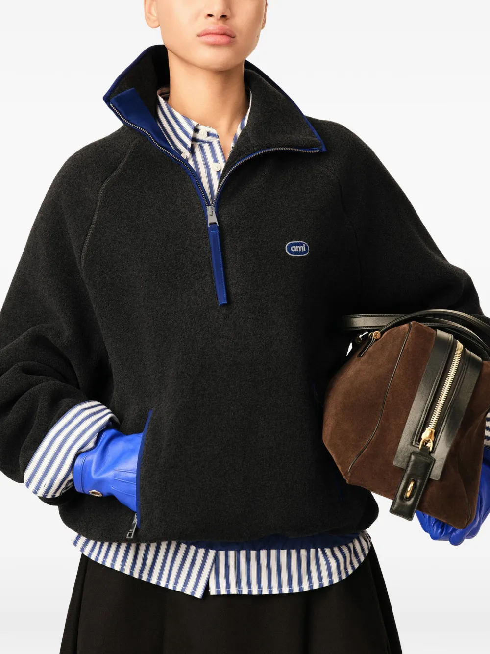 AMI Paris Fleece jack met Ami-patch Grijs