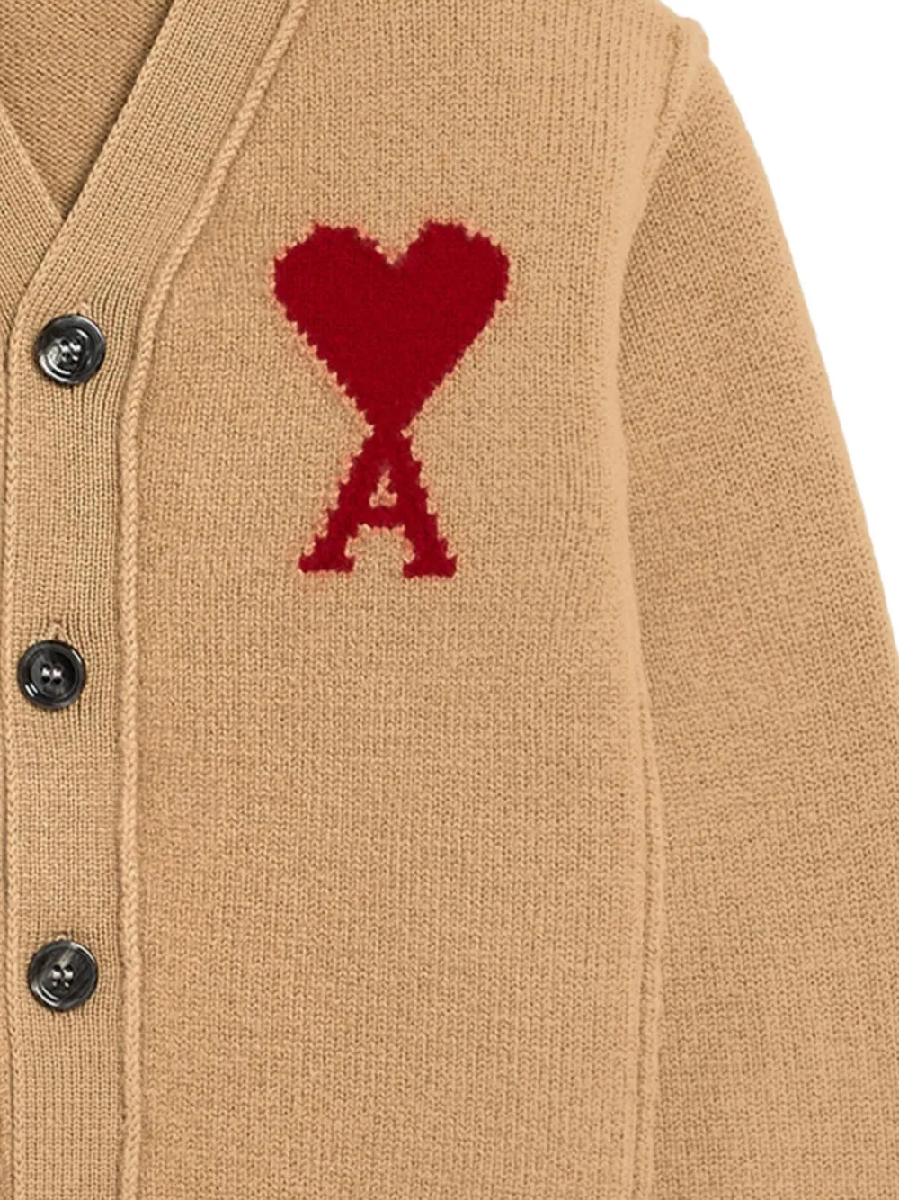 AMI Paris Wollen vest met Ami de Coeur Beige