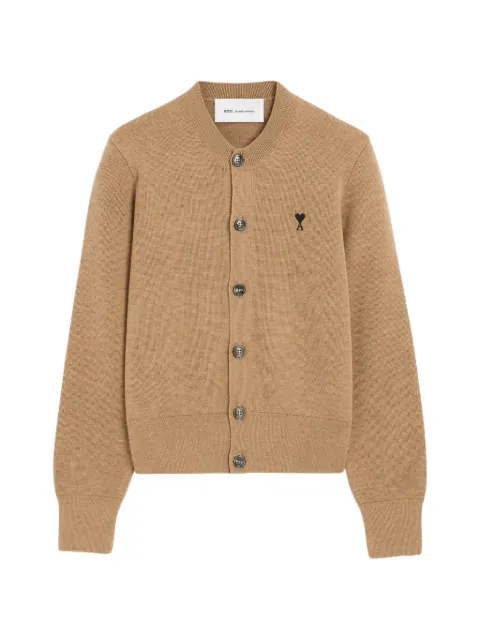 AMI Paris — crew-neck wool cardigan with Ami de Coeur