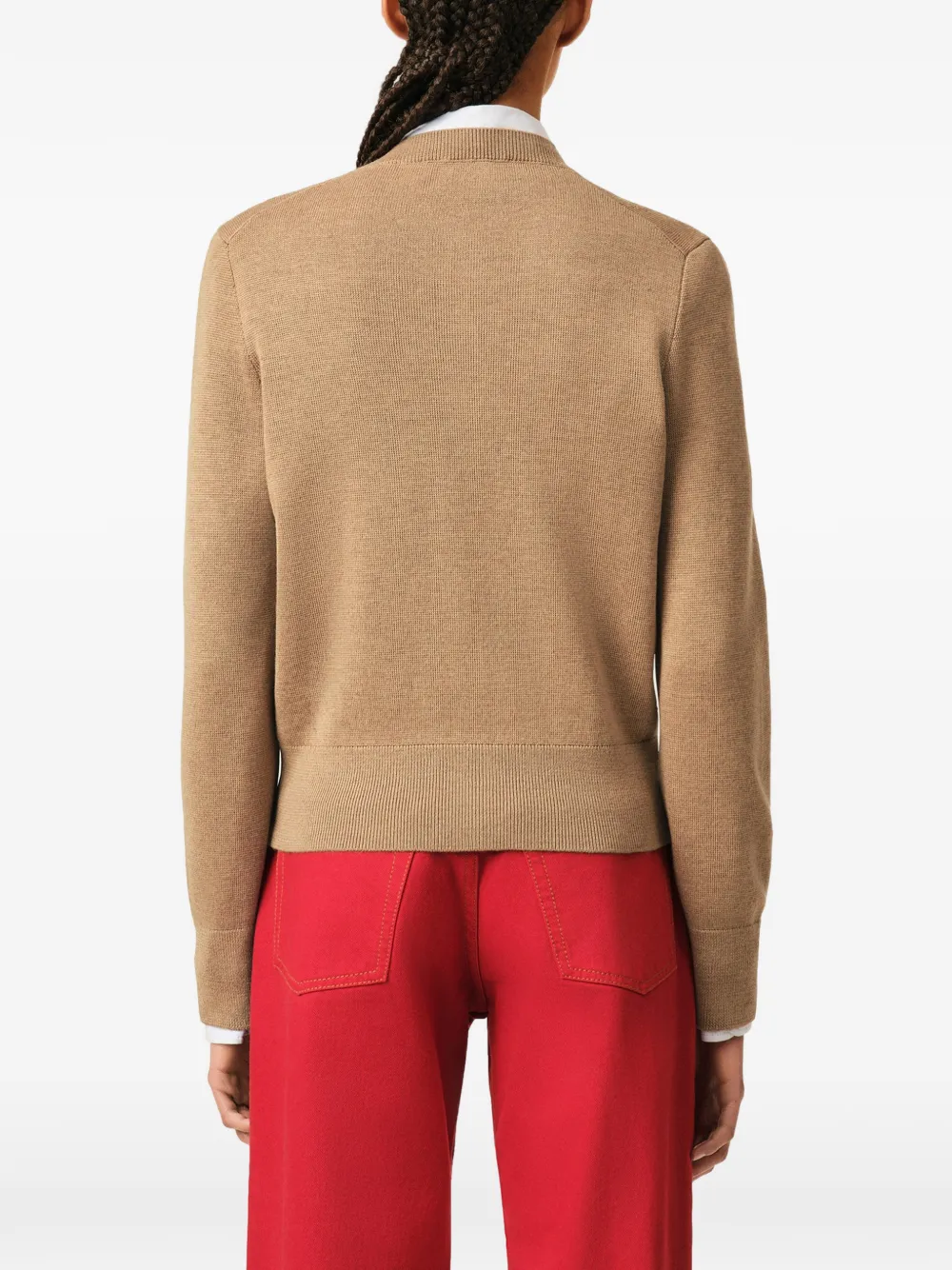 AMI Paris Beige Crewneck Wool Cardigan with Ami De Coeur in Neutrals, view 4