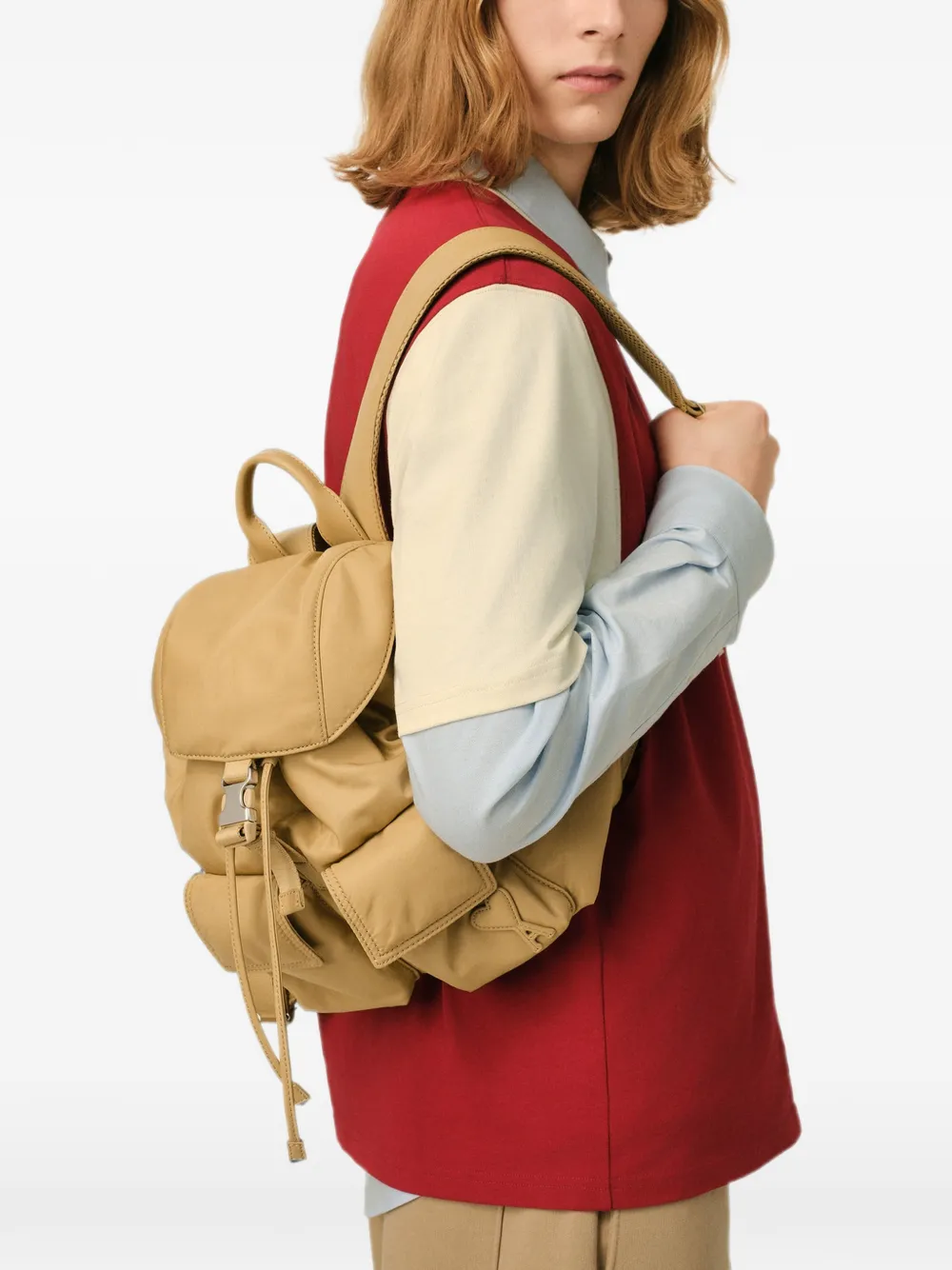 AMI Paris Kleine Marcel nylon rugzak met klep Beige