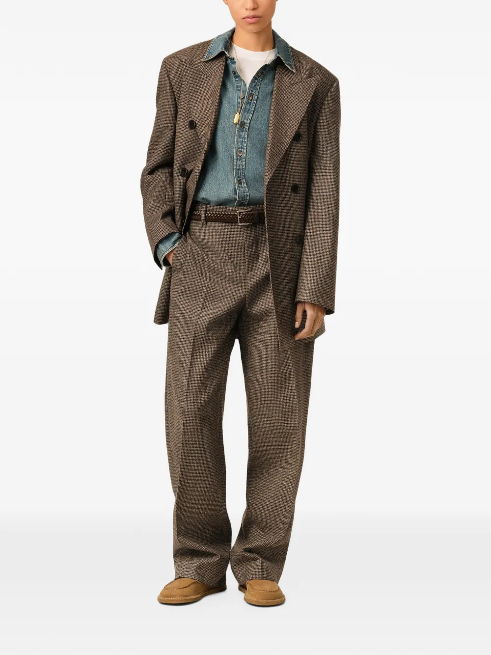 AMI Paris Brown Houndstooth Balloon-fit Wool Trousers, view 2