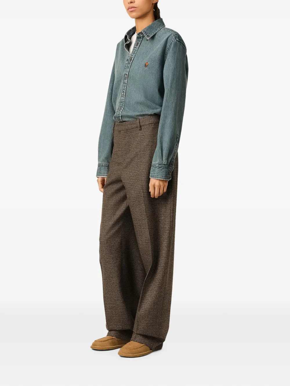 AMI Paris Brown Houndstooth Balloon-fit Wool Trousers, view 3
