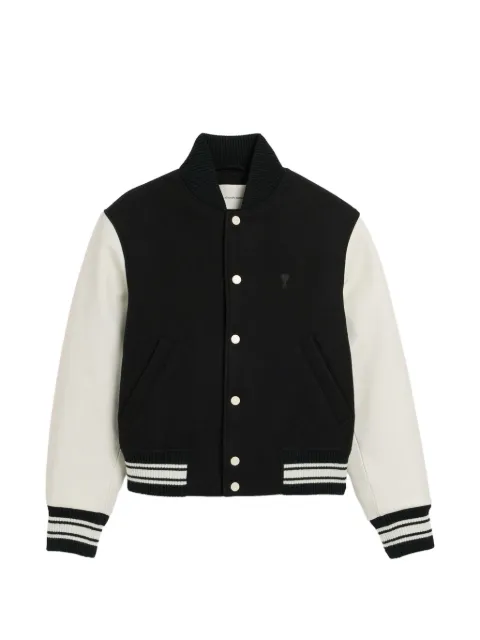 AMI Paris wool and leather padded teddy jacket with Ami Paris embroidery