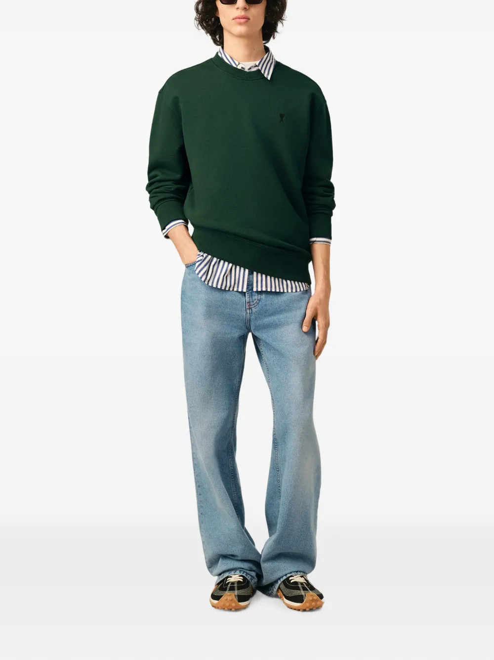AMI Paris katoenen sweater met Ami de Coeur Groen