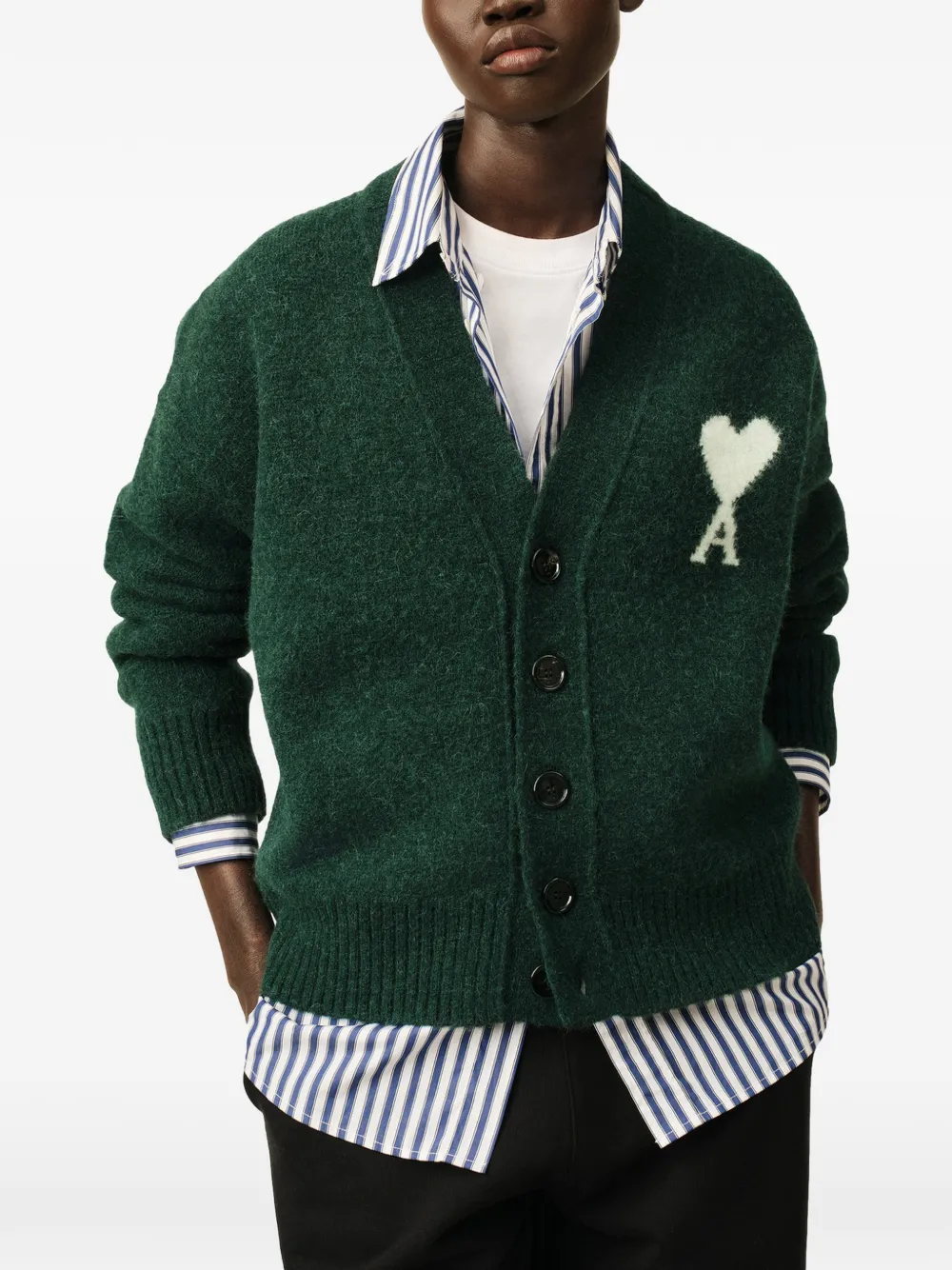 AMI Paris Alpaca vest met Ami de Coeur Groen