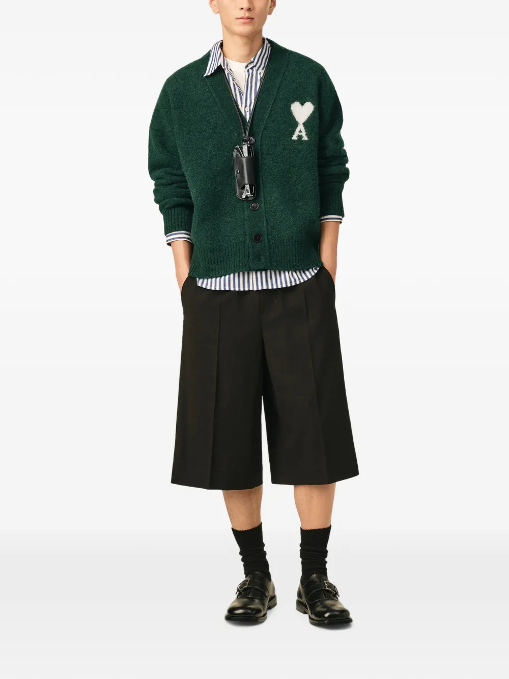 AMI Paris Alpaca vest met Ami de Coeur Groen