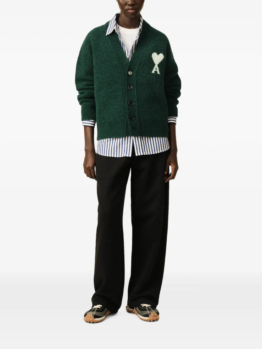 AMI Paris Alpaca vest met Ami de Coeur Groen