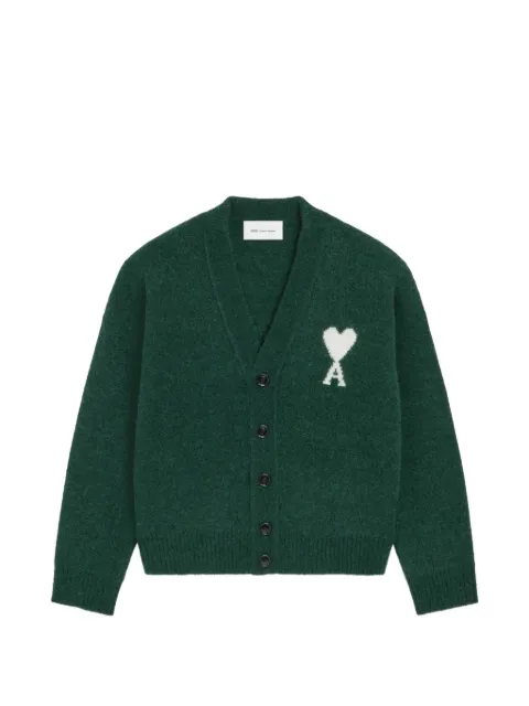 AMI Paris Cardigan Ami de Coeur in alpaca verde