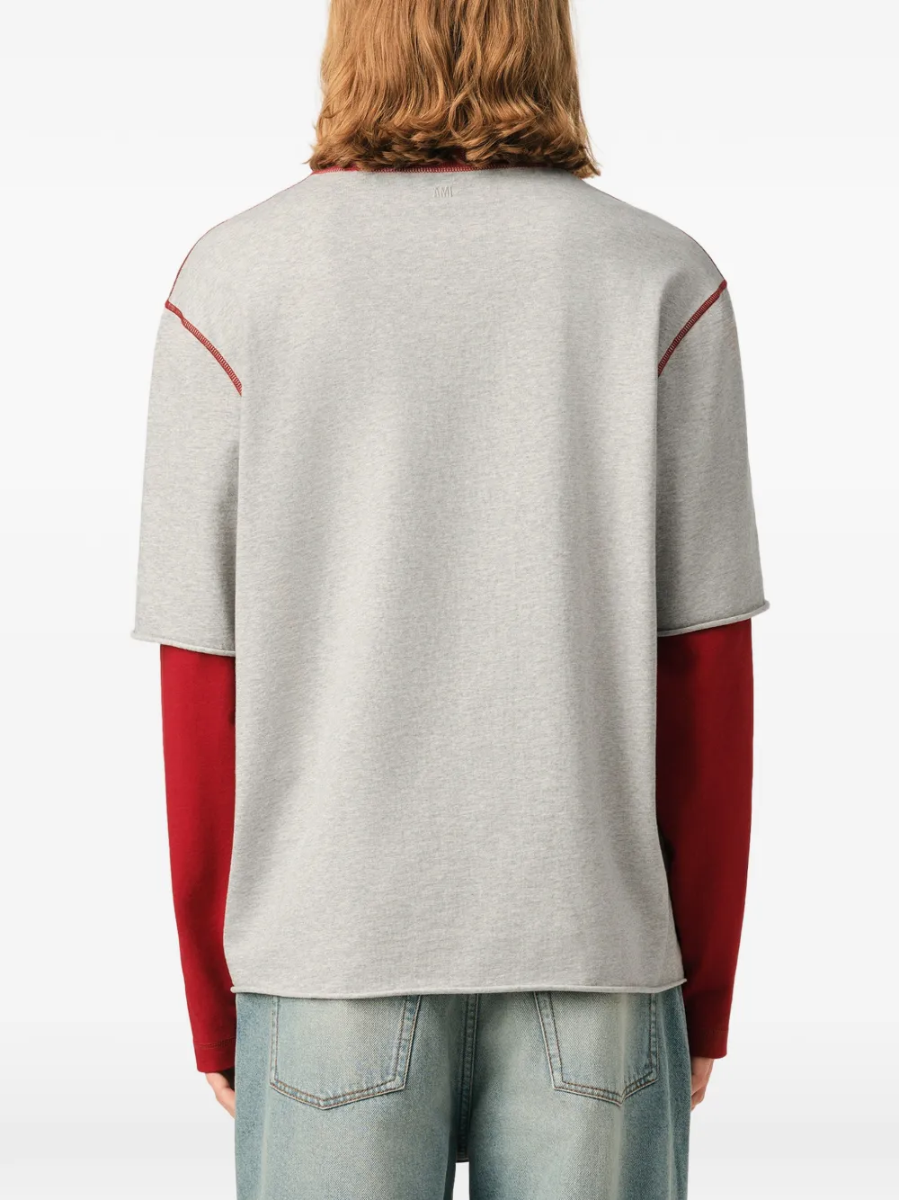 AMI Paris Katoenen T-shirt met dubbele mouwen met Ami-patch Grijs