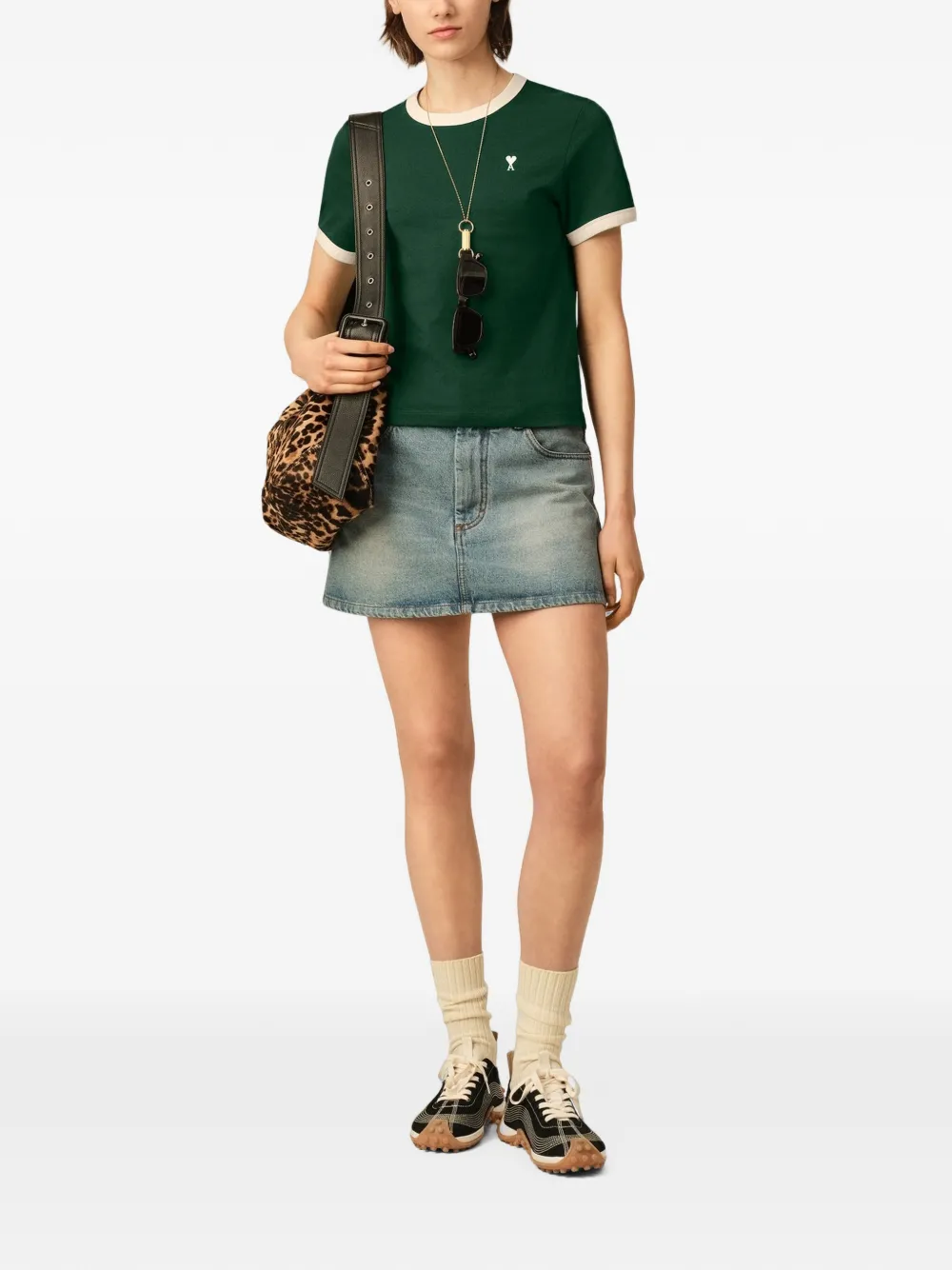 AMI Paris Katoenen T-shirt met Ami de Coeur Groen