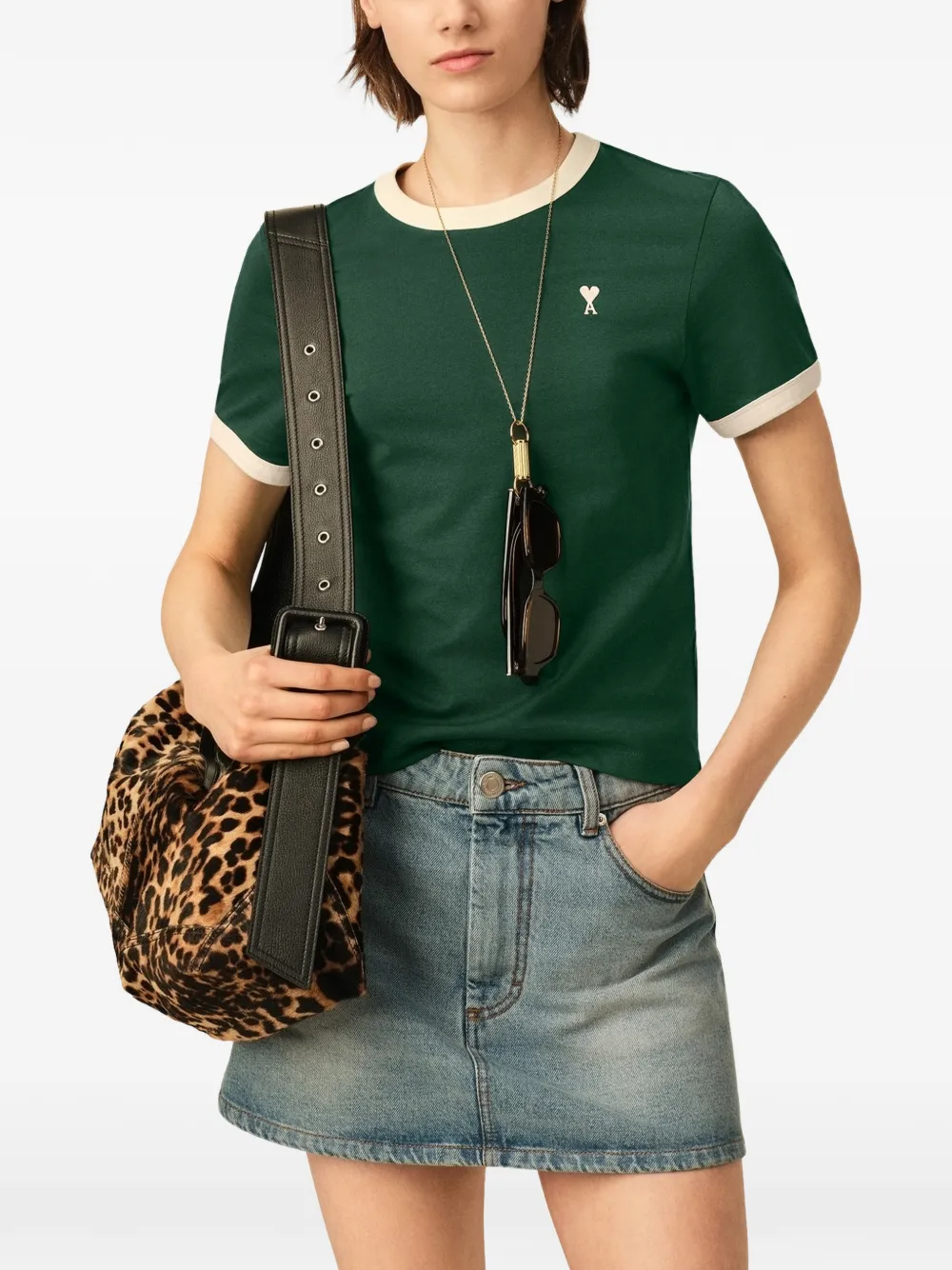 AMI Paris Katoenen T-shirt met Ami de Coeur Groen