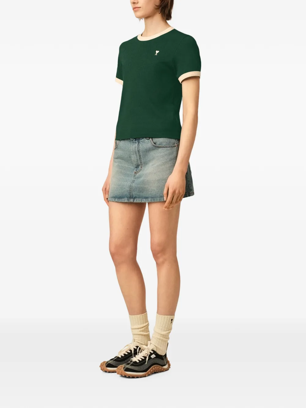 AMI Paris Katoenen T-shirt met Ami de Coeur Groen