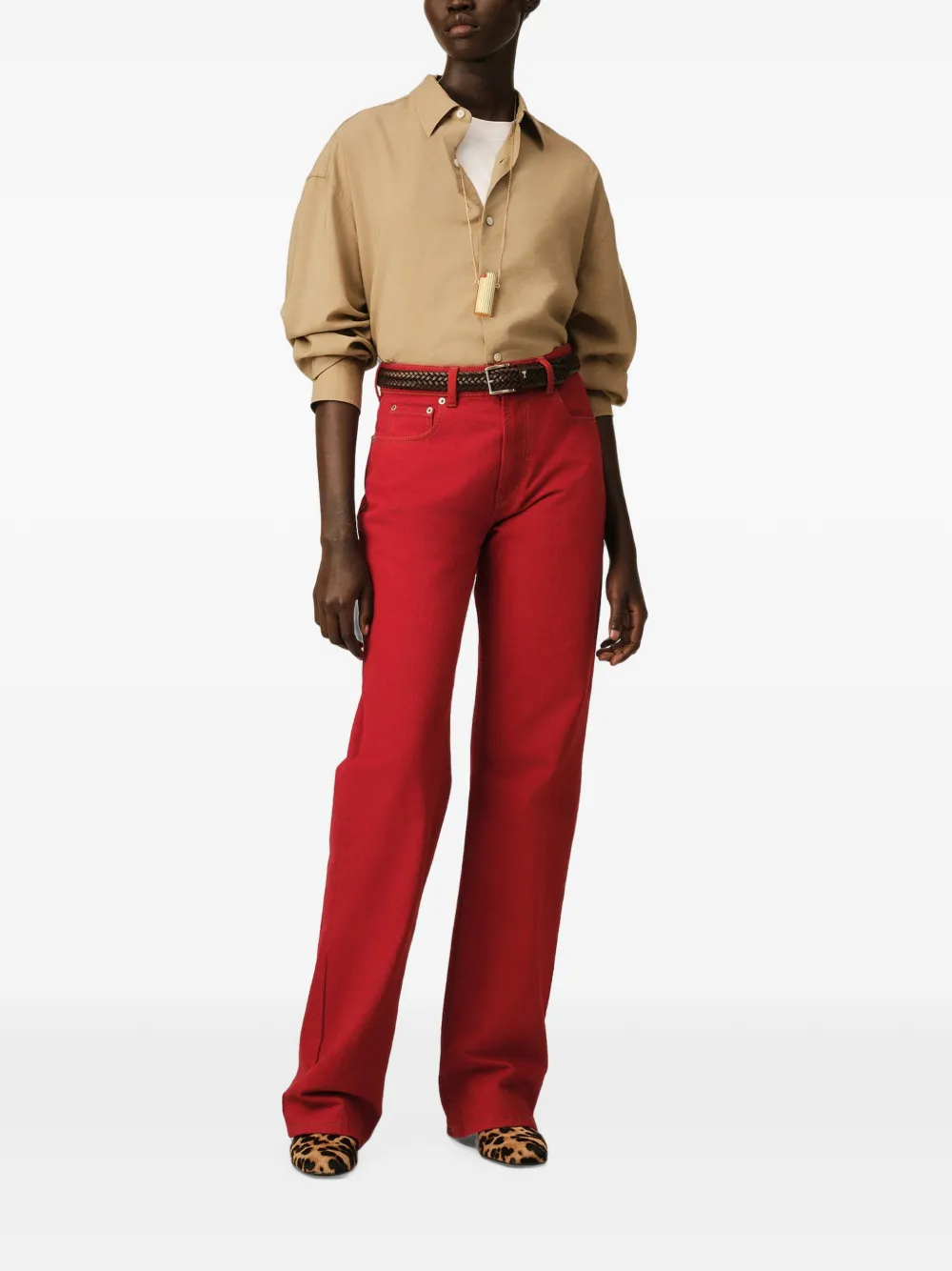 AMI Paris Boxy viscose twill shirt Beige