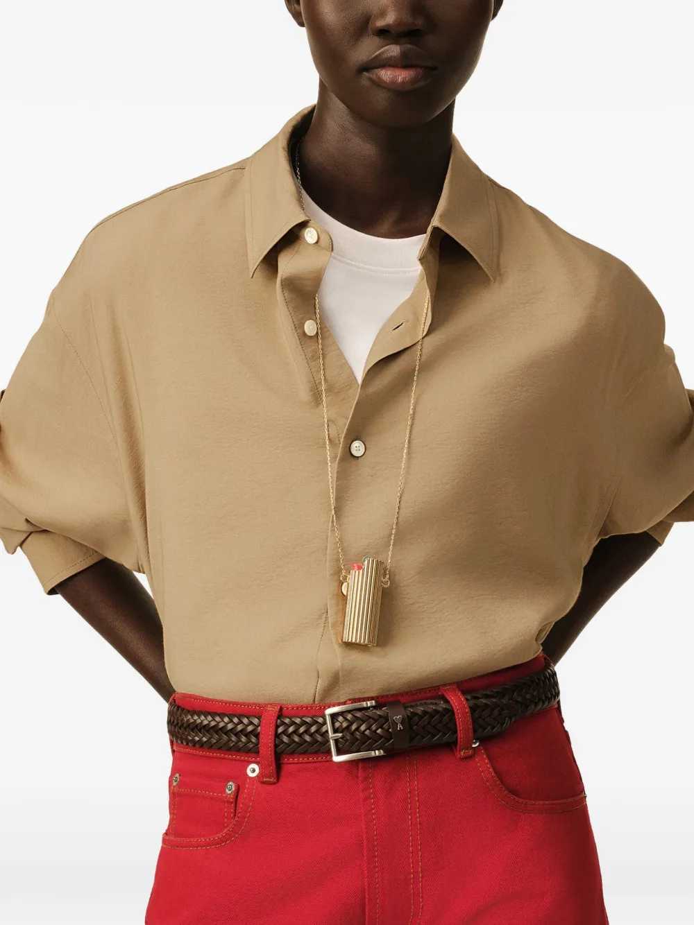 AMI Paris Boxy viscose twill shirt Beige