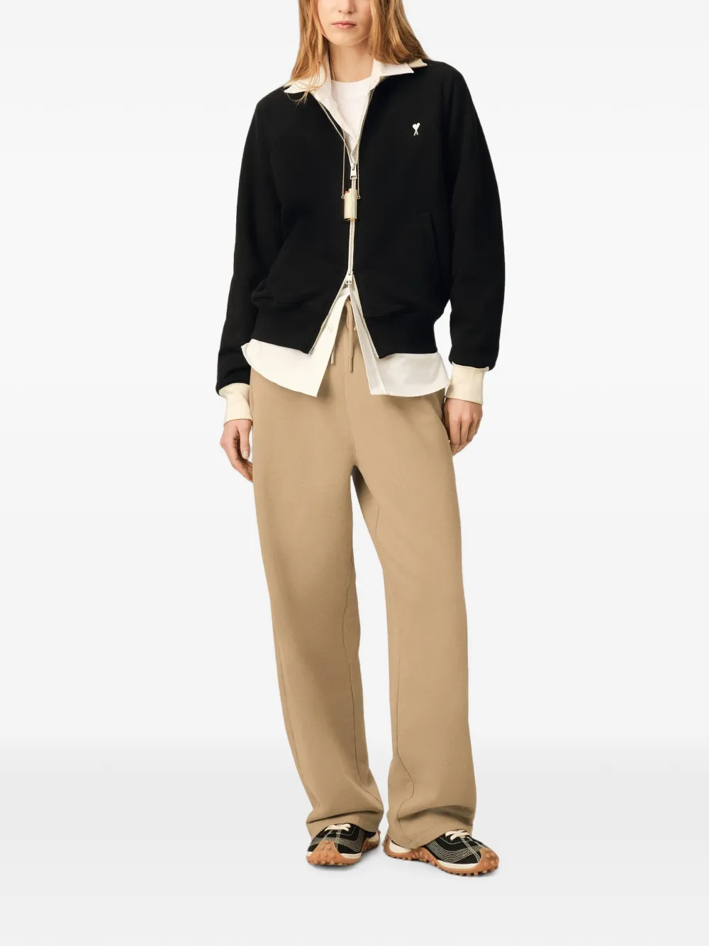 AMI Paris Katoenen sweater met Ami de Coeur en rits Zwart
