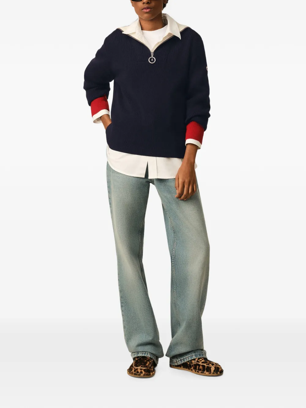 AMI Paris Trui met colourblocking en rits Blauw